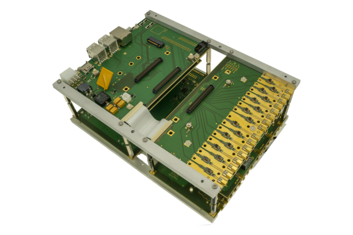 Angled view of the KRC-4700 evaluation kit for KRM-4 RFSoCs