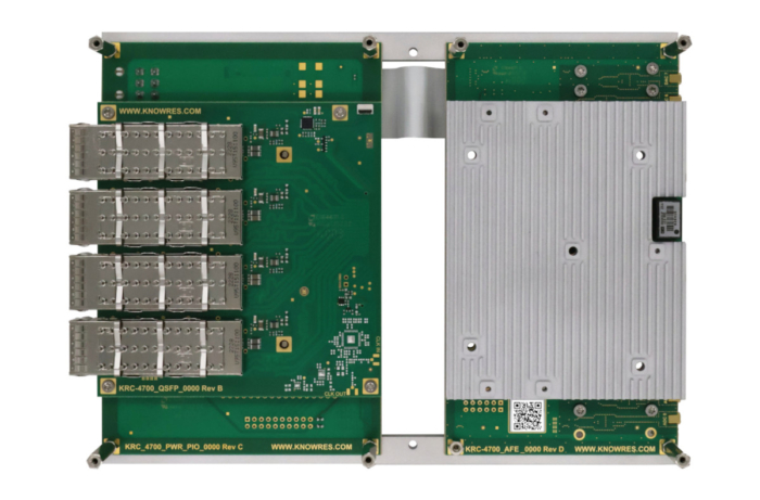 Bottom view of Knowledge Resources' KRC-4700 evaluation carrier for the KRM-4 RFSoC