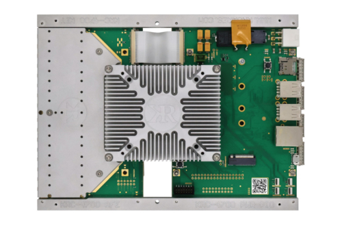 Top view of KRC-4700 evaluation carrier with heat sink on KRM-4 RFSoC.