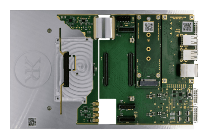 Top view of KRC-6000 evaluation carrier without KRM-6 RFSoC