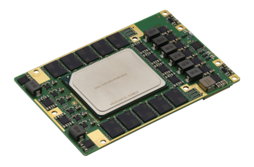 Angled view of Knowledge Resources' KRM-10A9W027 RFSoM featuring Altera Agilex 9 AGRW027 Direct RF FPGA