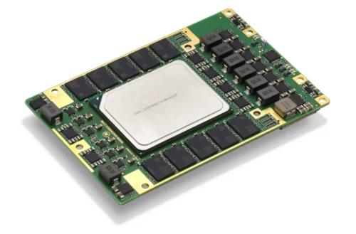 Angled view of Knowledge Resources' KRM-10A9W027 RFSoM featuring Altera Agilex 9 AGRW027 Direct RF FPGA