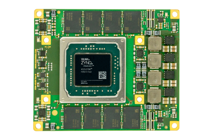 Top of KRM-4ZUxxDR module, featuring the AMD RFSoC Ultrascale+ series