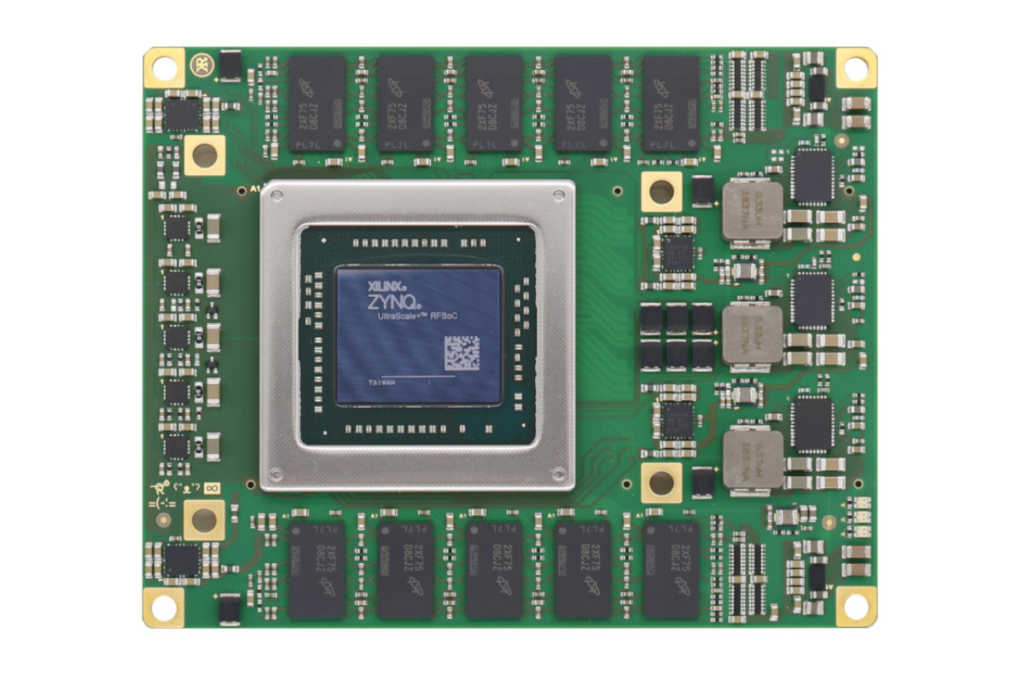 Overhead view of KRM-6ZU49DR FPGA module featuring the AMD RFSoC GEN3 Ultrascale+ series