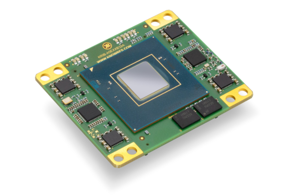 Angled view of the KRIB-A5ExxB32A FPGA SoM by Knowledge Resources